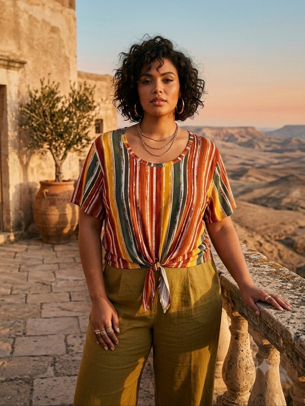 Multicolor Tie Front Women's Top Sz 3x